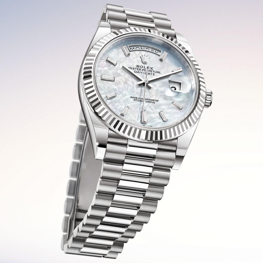 Rolex Oyster Perpetual Day-Date 40 ref. 228239-0078 White gold / White Mother-of-Pearl top