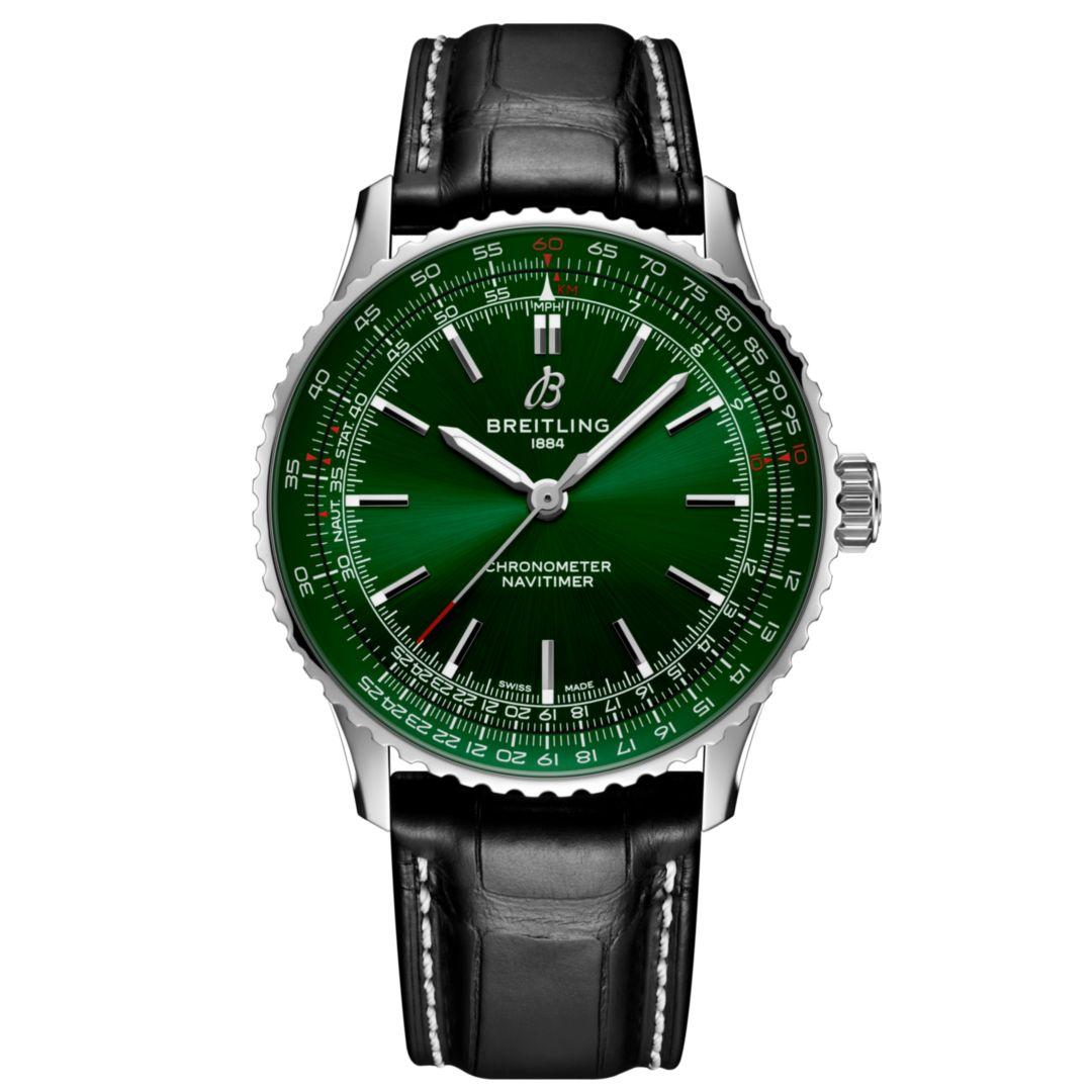 Breitling Navitimer Automatic 41 ref. A17329371L1P1 green dial and steel case and leather strap