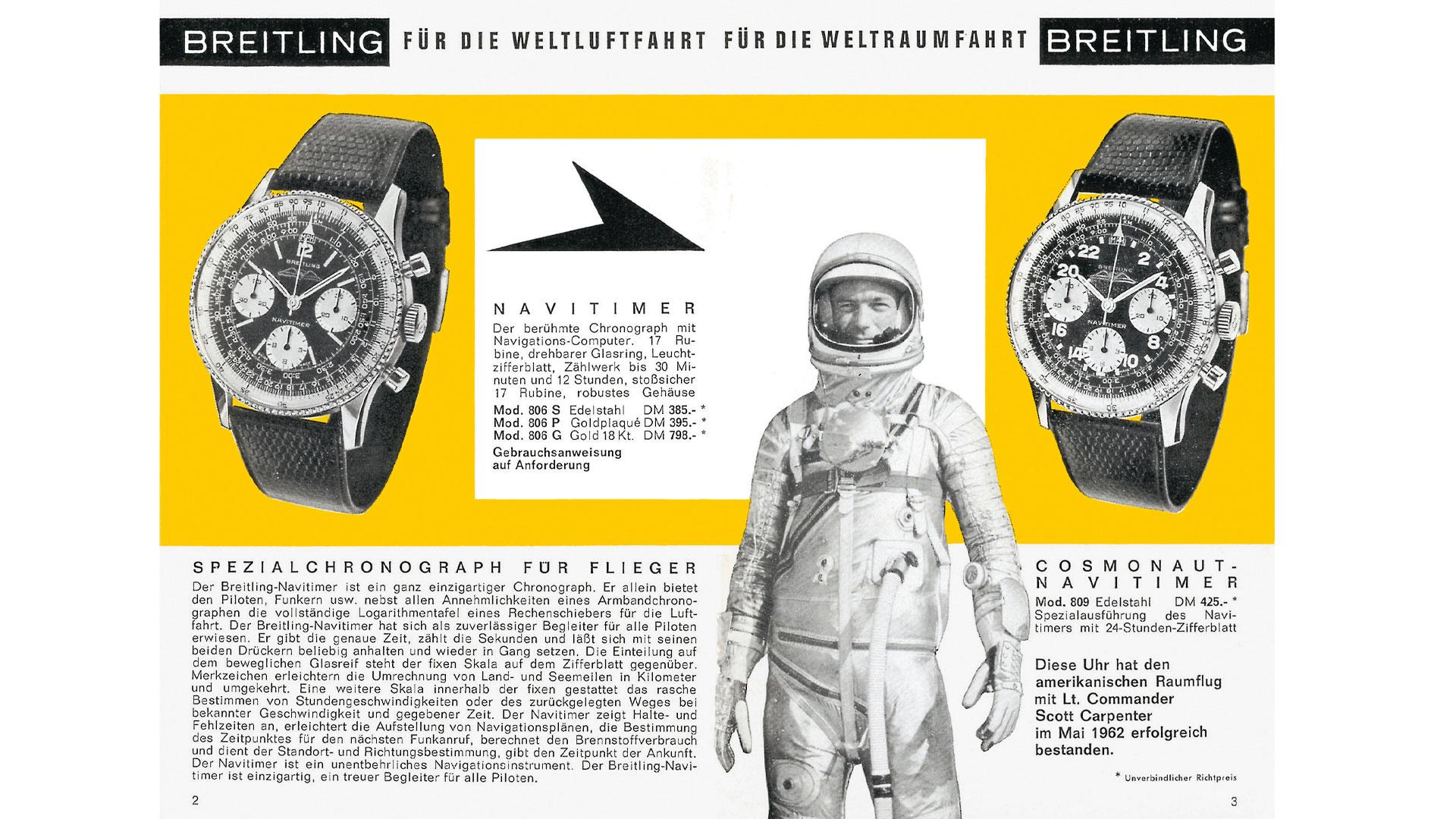 Breitling Navitimer Cosmonaute advertisement from Breitling's catalogue in 1964