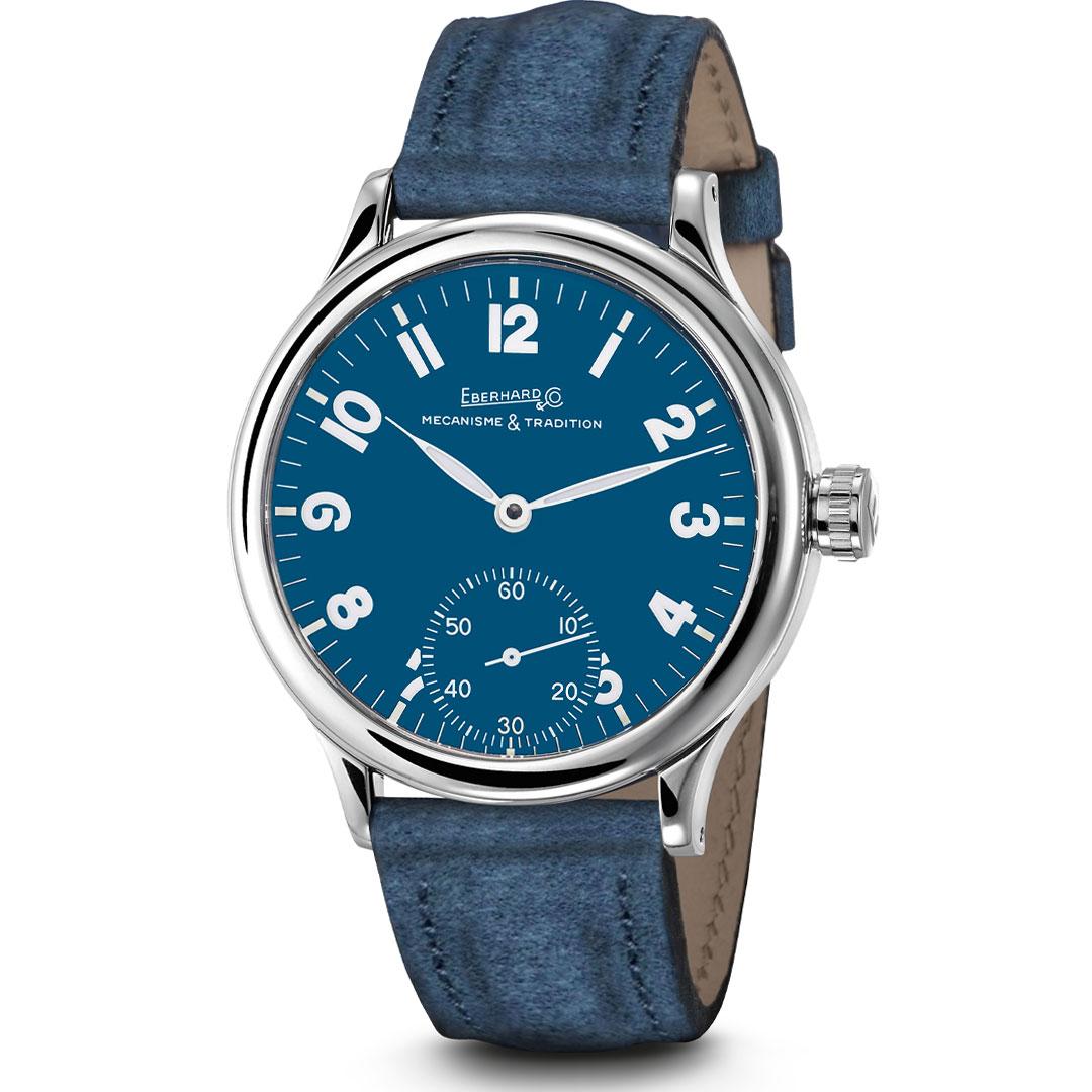 Eberhard & Co. Traversetolo & Traversetolo Vitré Blue Dial ref. 21116.22 and ref. 21120.22 leather strap