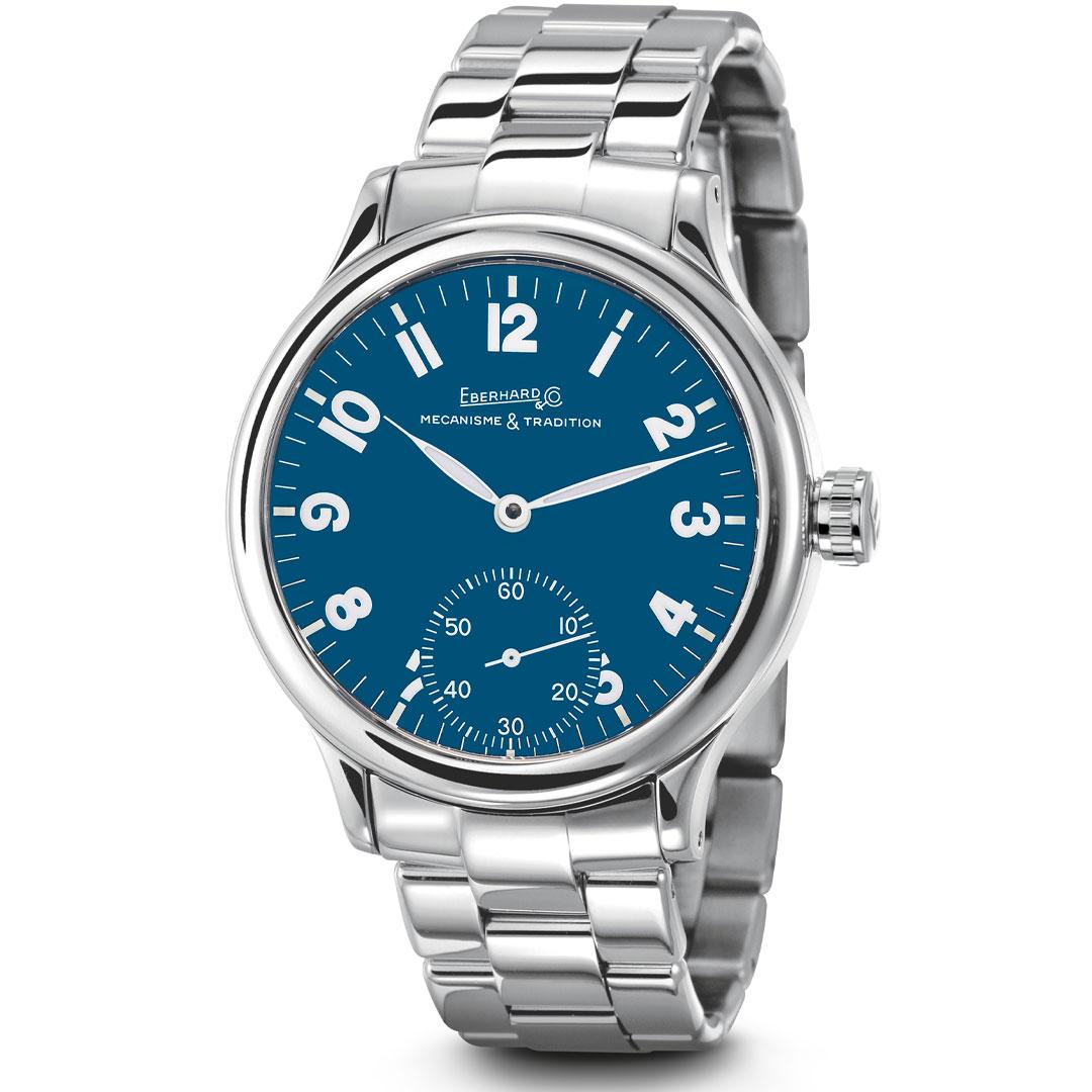 Eberhard & Co. Traversetolo & Traversetolo Vitré Blue Dial ref. 21116.22 and ref. 21120.22 steel bracelet