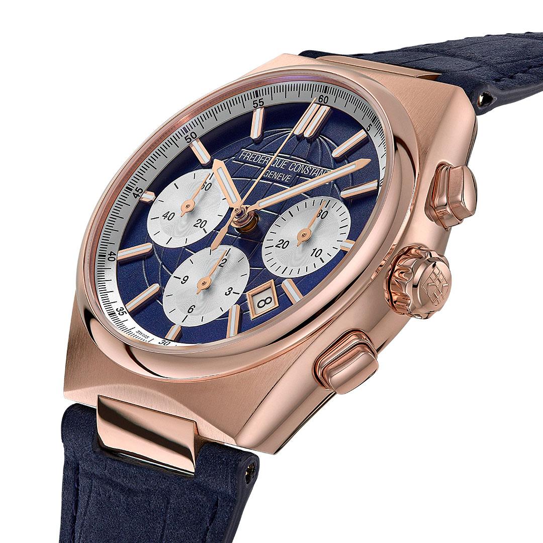 Frederique Constant Highlife Chronograph Automatic Blue/Silver ref. FC-391NS4NH4 gold-plated side