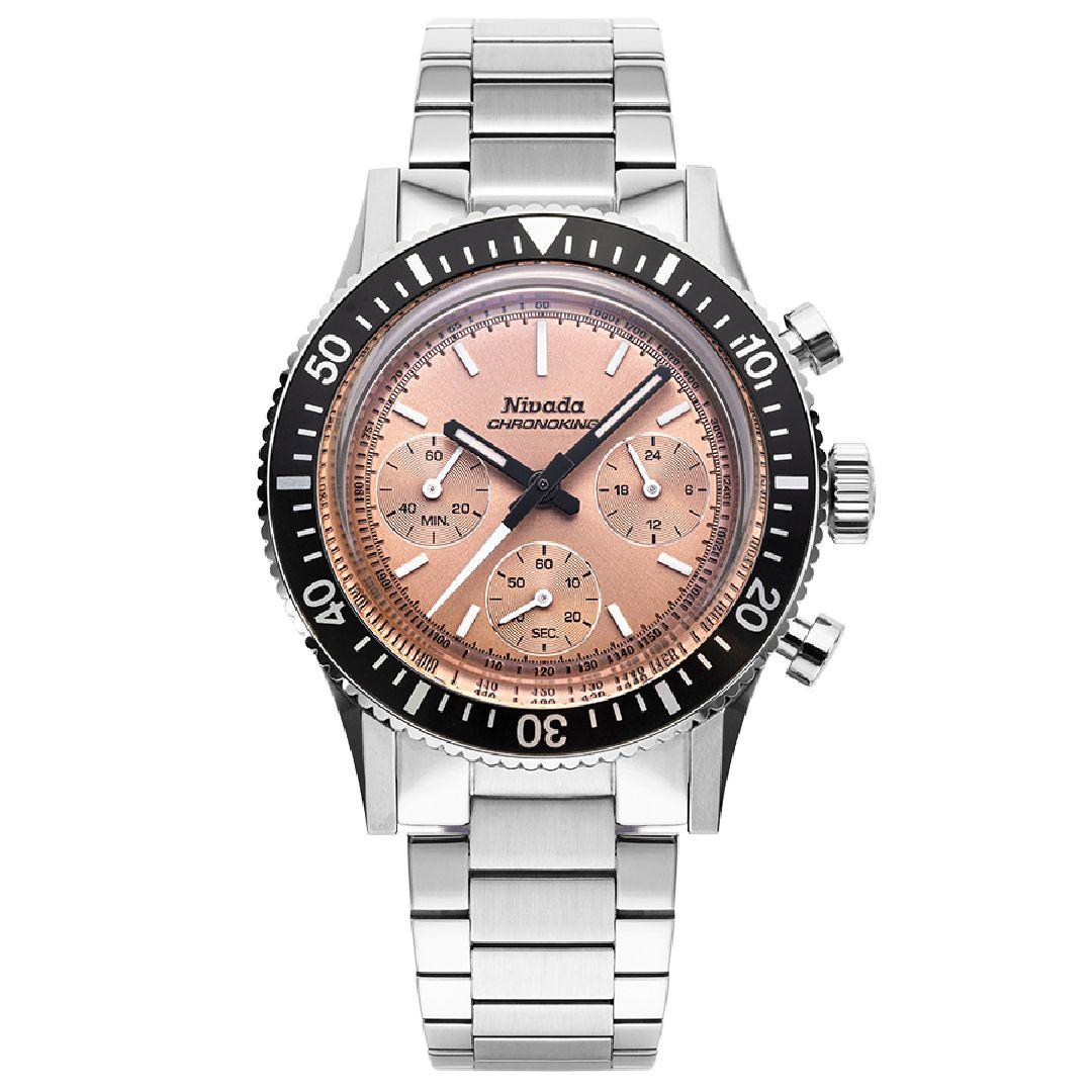 Nivada Grenchen Chronoking Mecaquartz Salmon ref. 87043Q 3-link bracelet