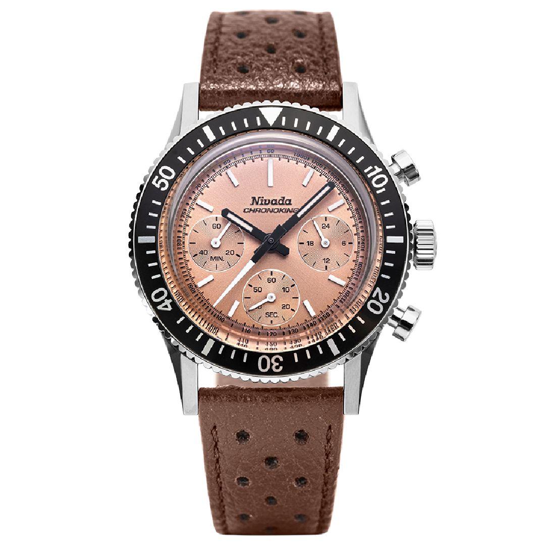 Nivada Grenchen Chronoking Mecaquartz Salmon ref. 87043Q brown racing strap