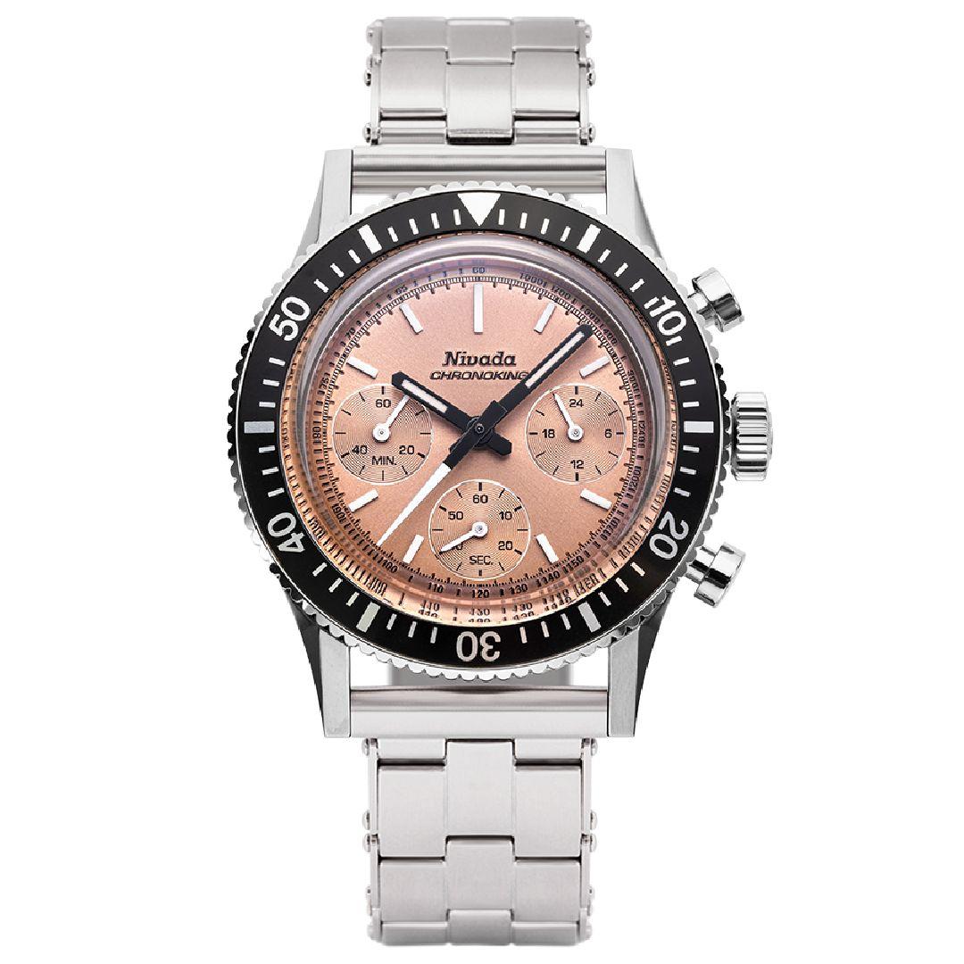 Nivada Grenchen Chronoking Mecaquartz Salmon ref. 87043Q steel bracelet