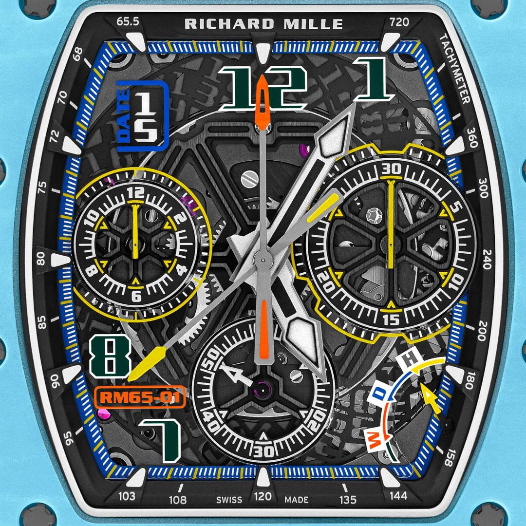 Richard Mille RM 65-01 Automatic Winding Split-seconds Chronograph Blue and Yellow dial