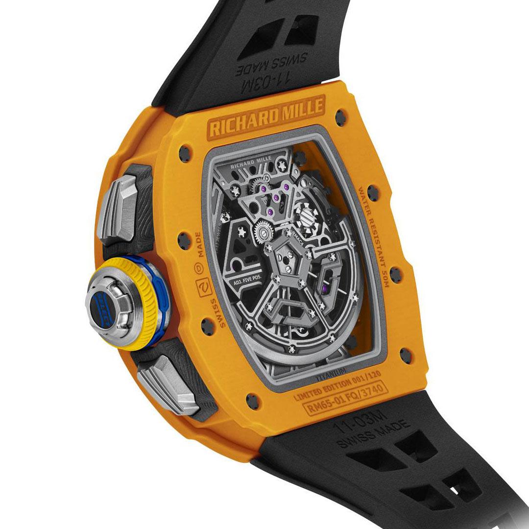 Richard Mille RM 65-01 Automatic Winding Split-seconds Chronograph Blue and Yellow yellow back