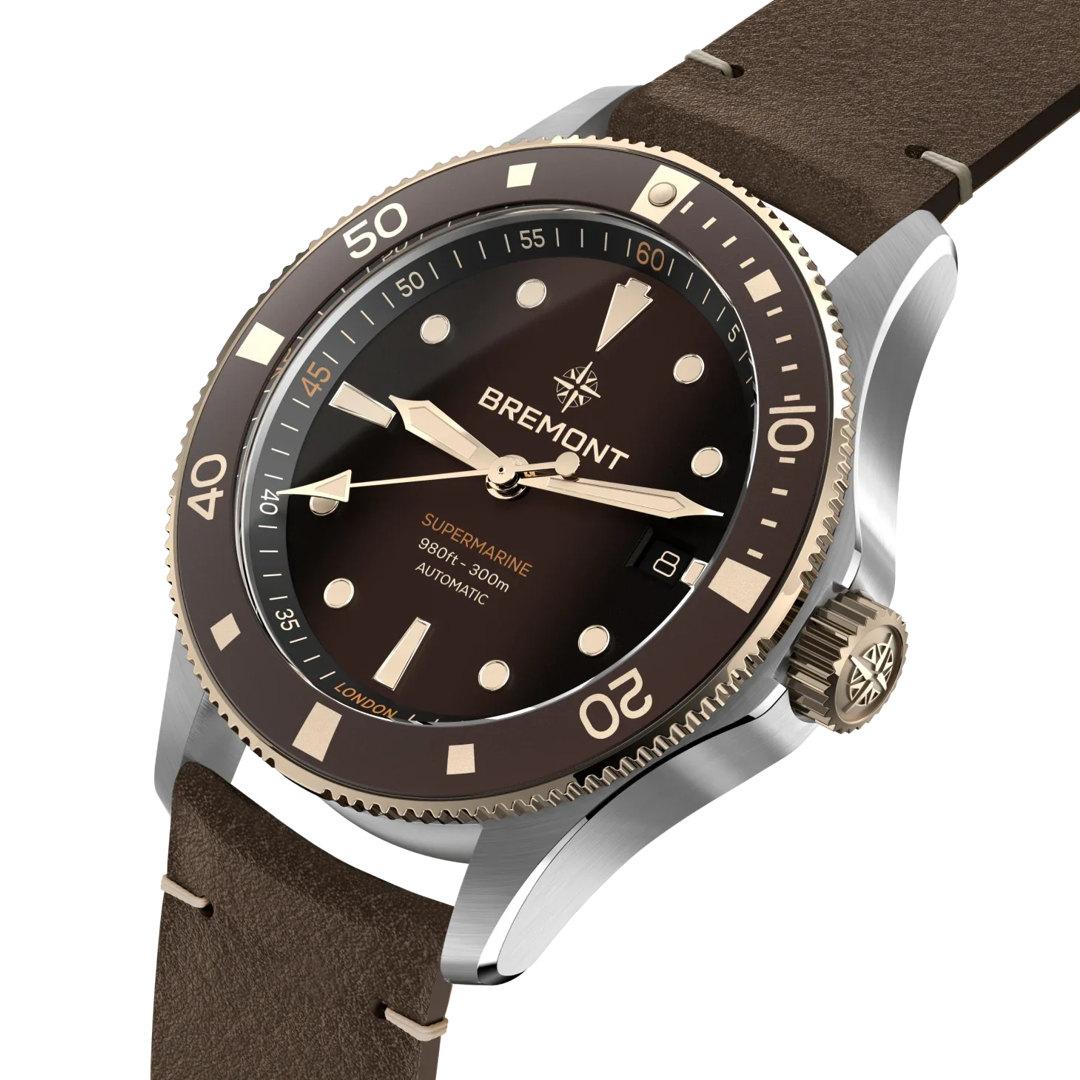 Bremont Supermarine 300M Date ref. SM40-DT-SS-BR-L-S brown leather side