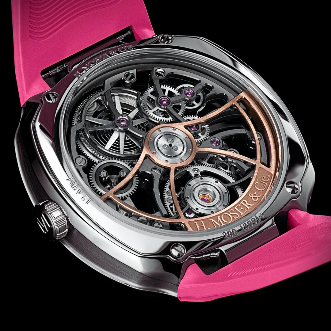 H. Moser & Cie. Streamliner Cylindrical Tourbillon Skeleton Alpine Limited Edition Pink Livery ref. 6811-1202 back