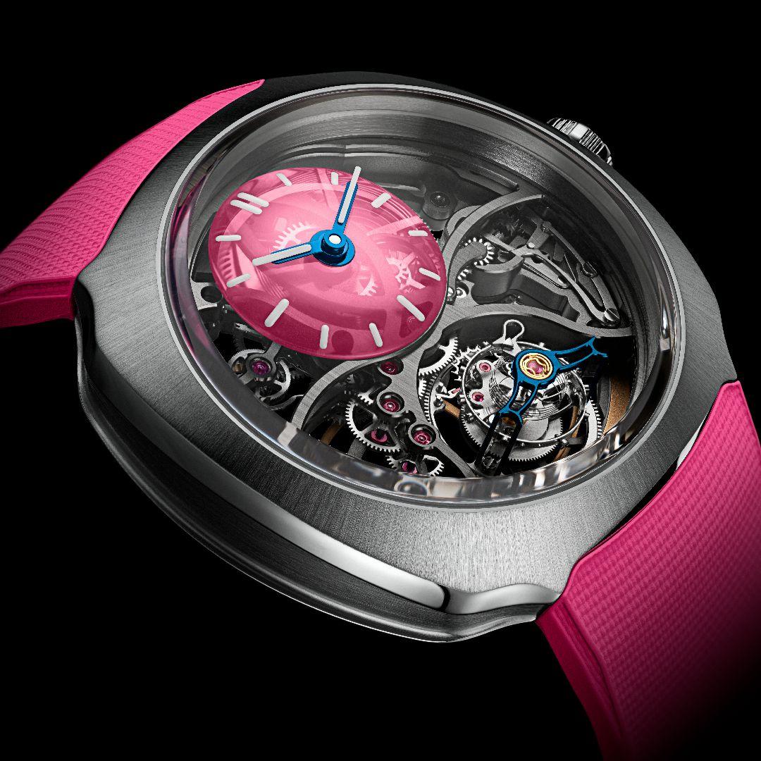 H. Moser & Cie. Streamliner Cylindrical Tourbillon Skeleton Alpine Limited Edition Pink Livery ref. 6811-1202 band