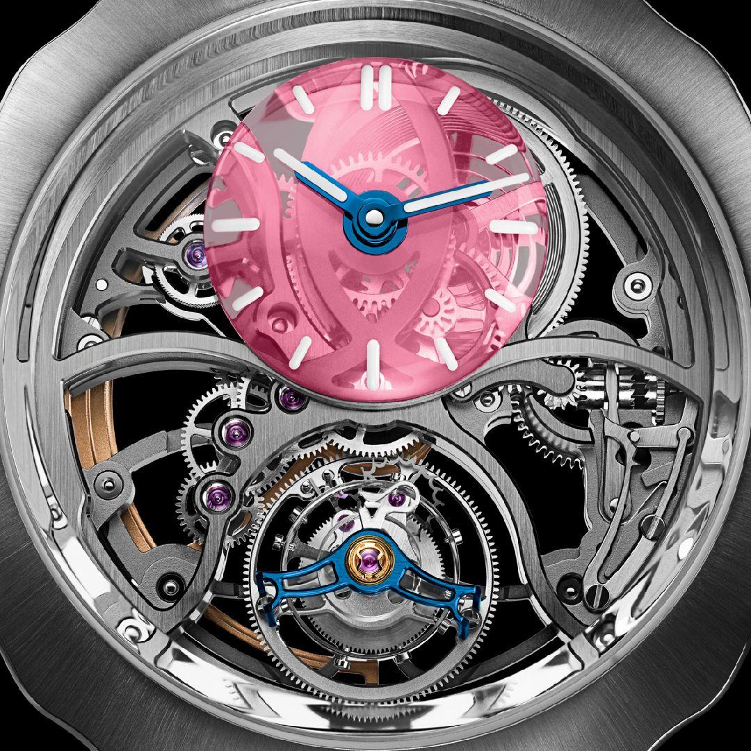 H. Moser & Cie. Streamliner Cylindrical Tourbillon Skeleton Alpine Limited Edition Pink Livery ref. 6811-1202 dial