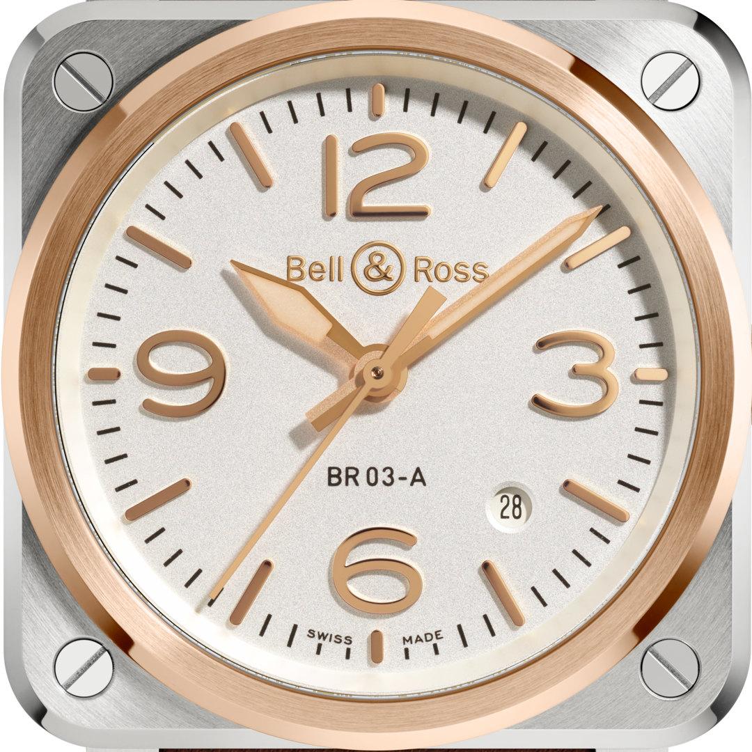 Bell & Ross BR 03 White Steel & Gold ref. BR03A-WH-STPG/SCA dial detail