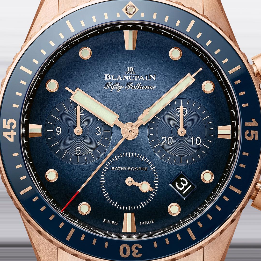 Blancpain Fifty Fathoms Bathyscaphe Chronographe Flyback Full Gold ref. 5200 3640 dial