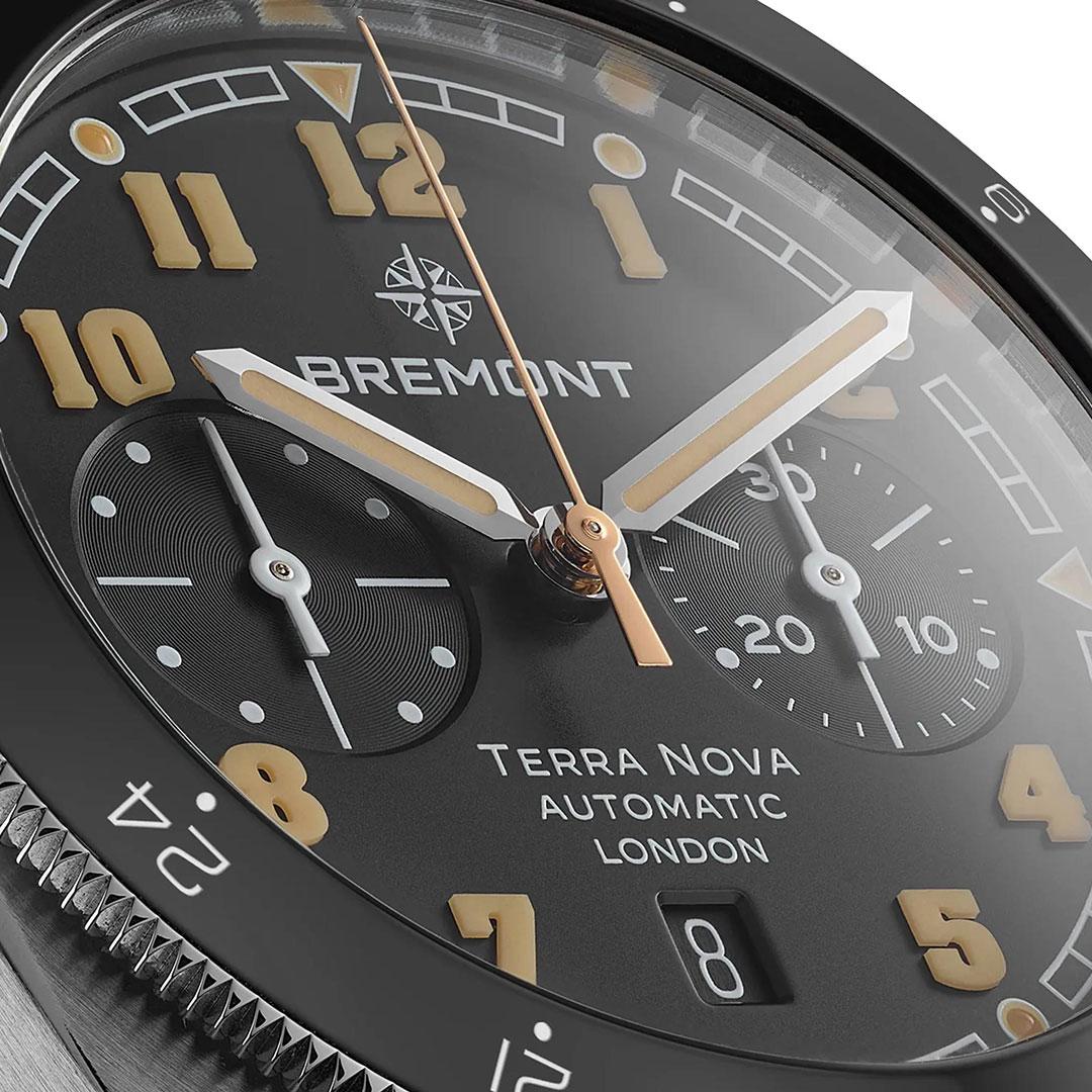 Bremont Terra Nova 42.5 Chronograph ref. TN42-CHR-SS-BK dial