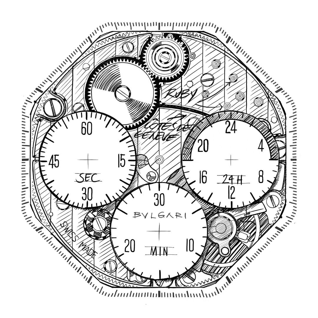 Bvlgari Octo Finissimo Chronograph GMT Sketch ref. 104192 design