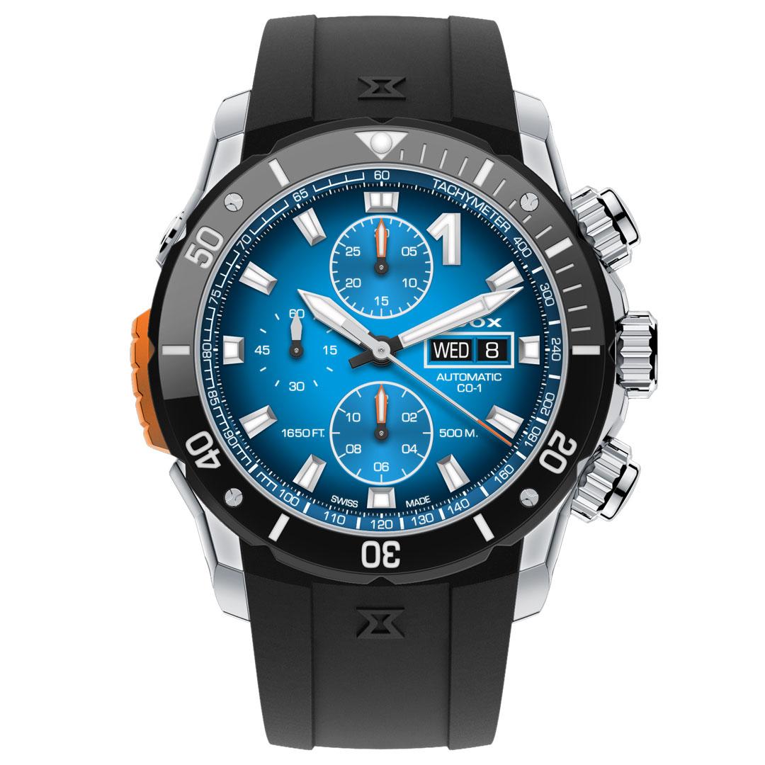 Edox CO-1 Chronograph Automatic Bezel Lock ref. 01128-3NOCA-BUIDN (blue)