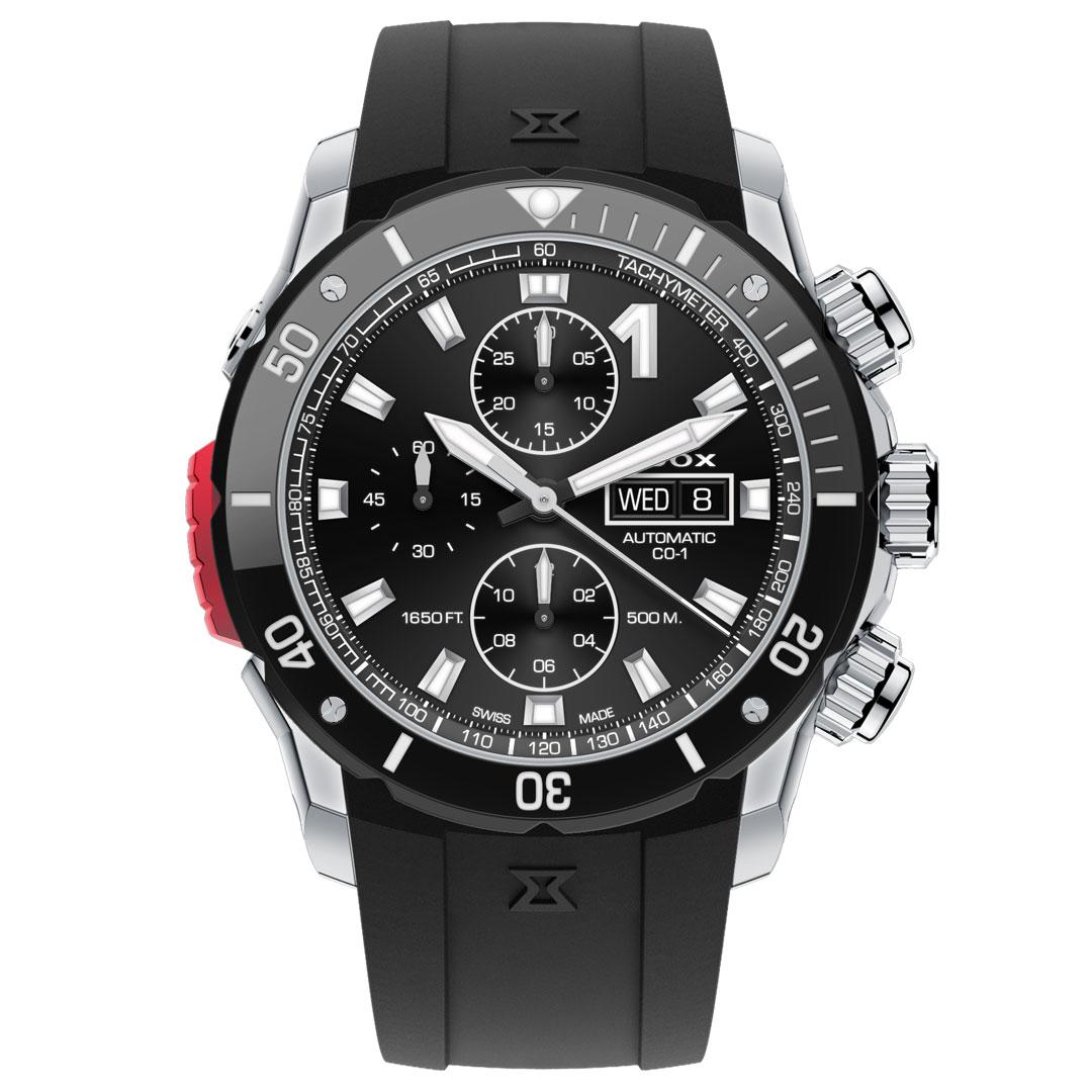 Edox CO-1 Chronograph Automatic Bezel Lock ref. 01128-3NRCA-NN (black)