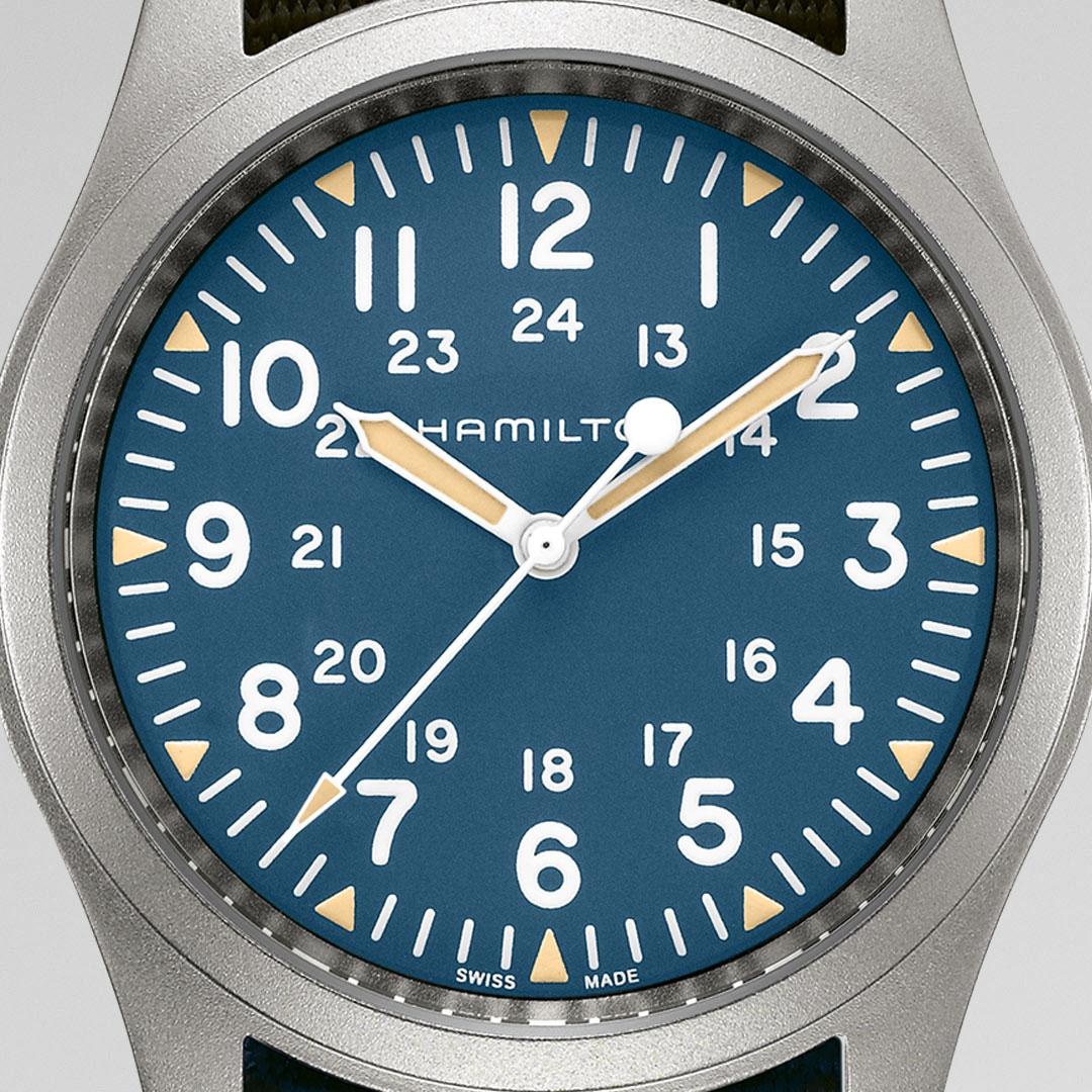 Hamilton Khaki Field Mechanical 38 mm ref. H69439940 (steel, blue) dial