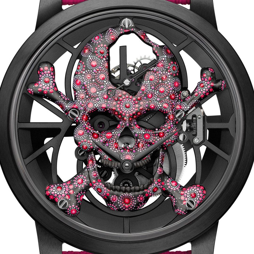 Jaquet Droz Tourbillon Skelet Ceramic - Skull Pink Pointillism ref. J0135250151 dial