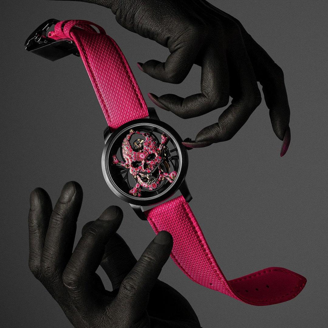 Jaquet Droz Tourbillon Skelet Ceramic - Skull Pink Pointillism ref. J0135250151 top