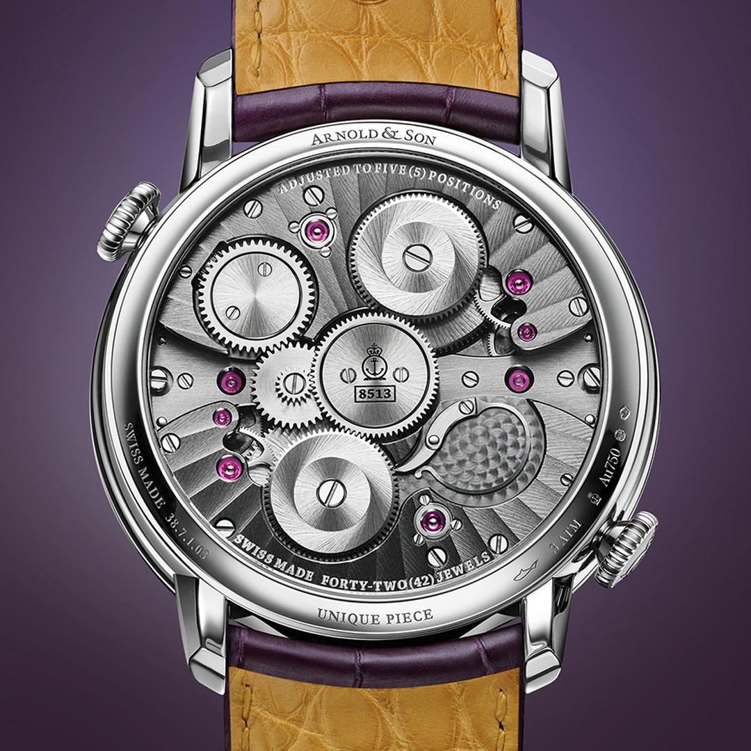 Arnold & Son Double Tourbillon White Gold Charoite Edition ref. 1DTAW.Z06A.C289W back