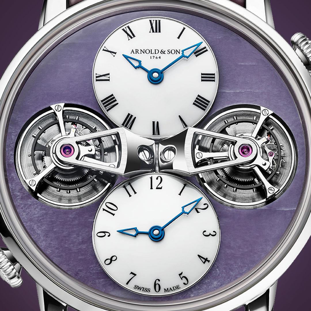 Arnold & Son Double Tourbillon White Gold Charoite Edition ref. 1DTAW.Z06A.C289W dial