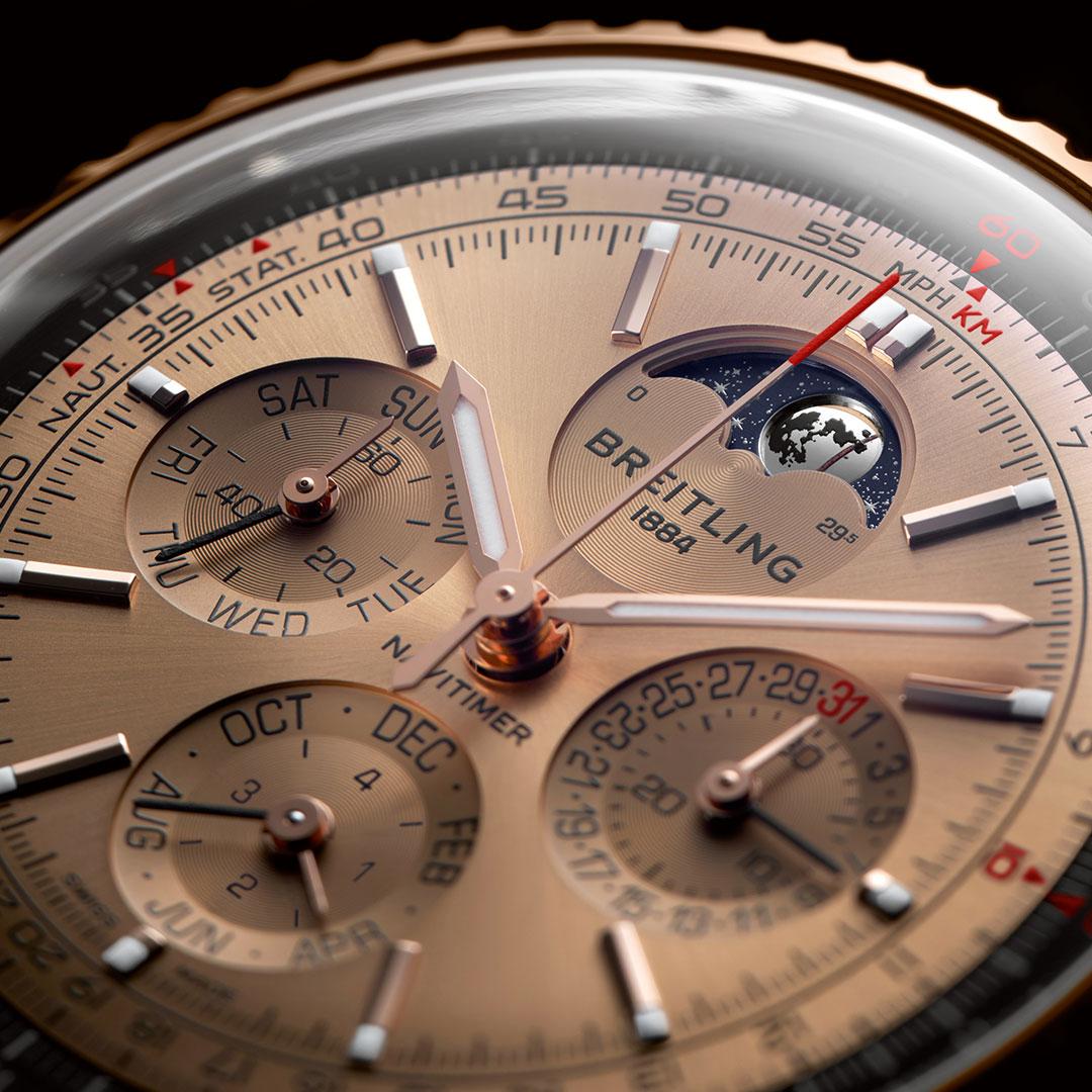 Breitling Navitimer B19 Chronograph 43 Perpetual Calendar 140th Anniversary ref. RB19101A1H1P1 dial detail