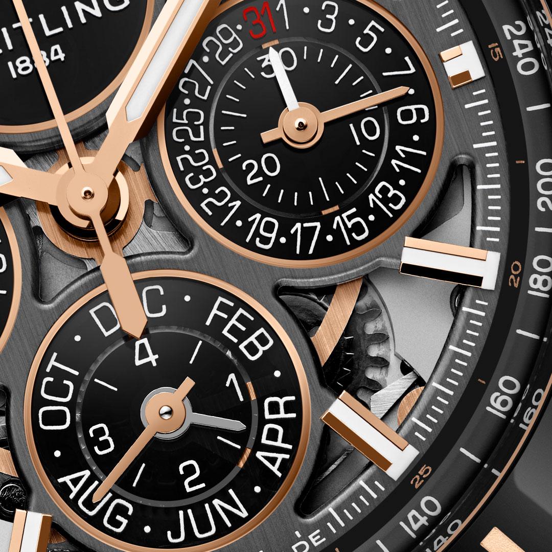 Breitling Super Chronomat B19 44 Perpetual Calendar 140th Anniversary ref. RB19301A1G1S1 dial detail