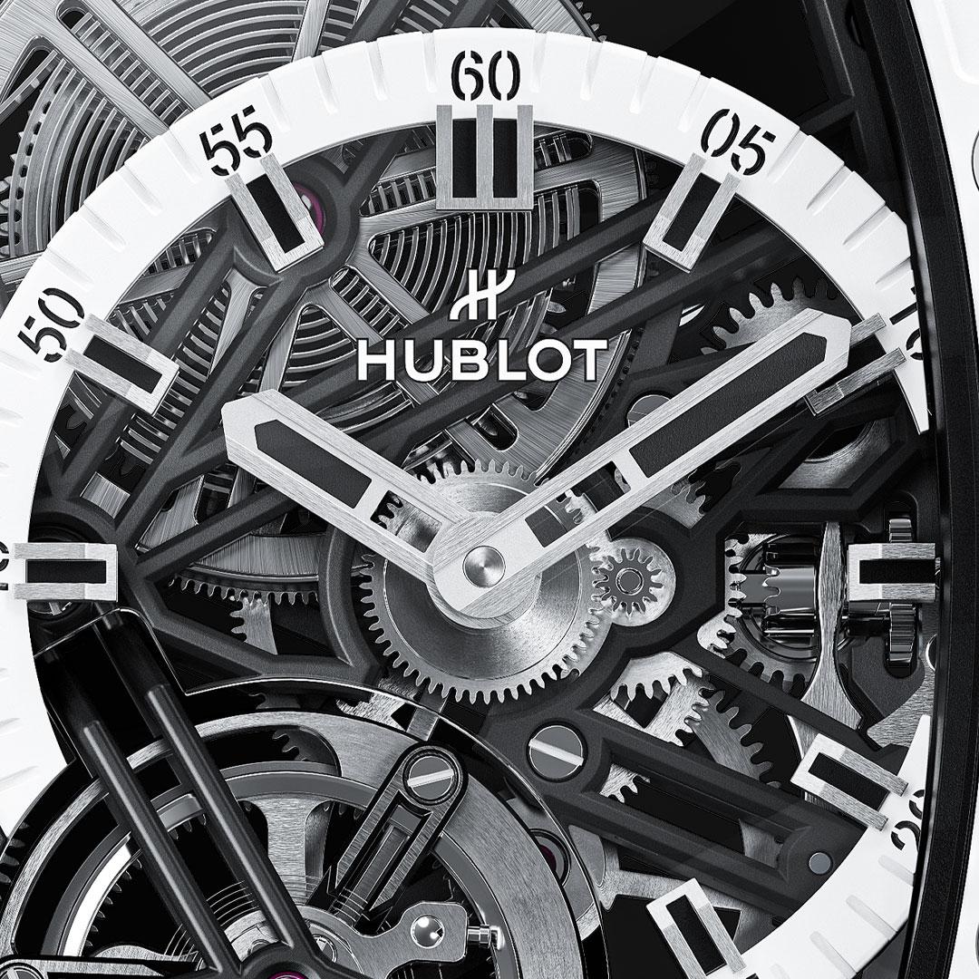 Hublot Spirit of Big Bang Tourbillon White Ceramic ref. 645.HX.2010.RW.HCH24 dial detail