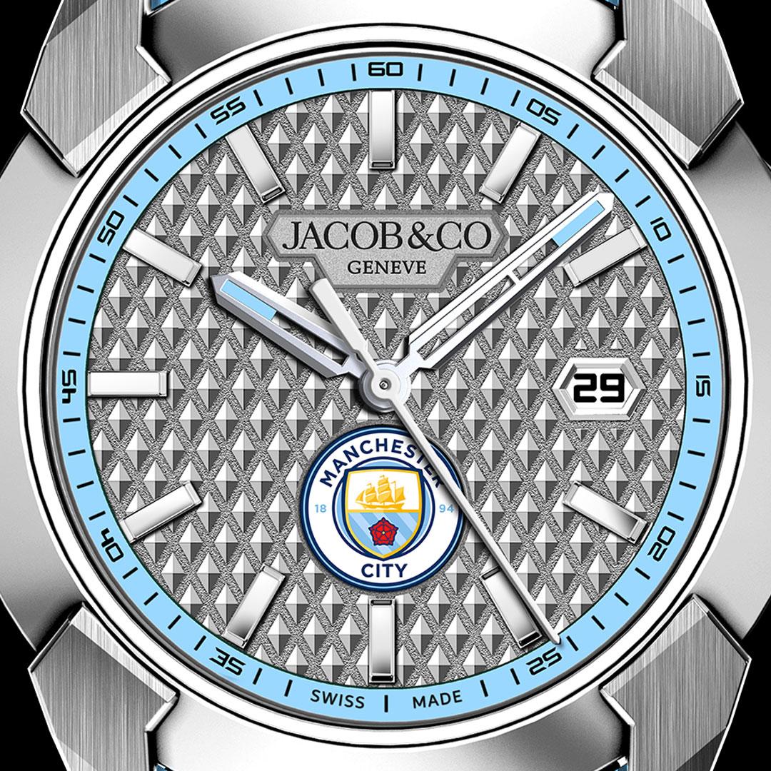 Jacob & Co. Epic X Sport Edition Manchester City ref. EX130.20.AA.AA.A dial