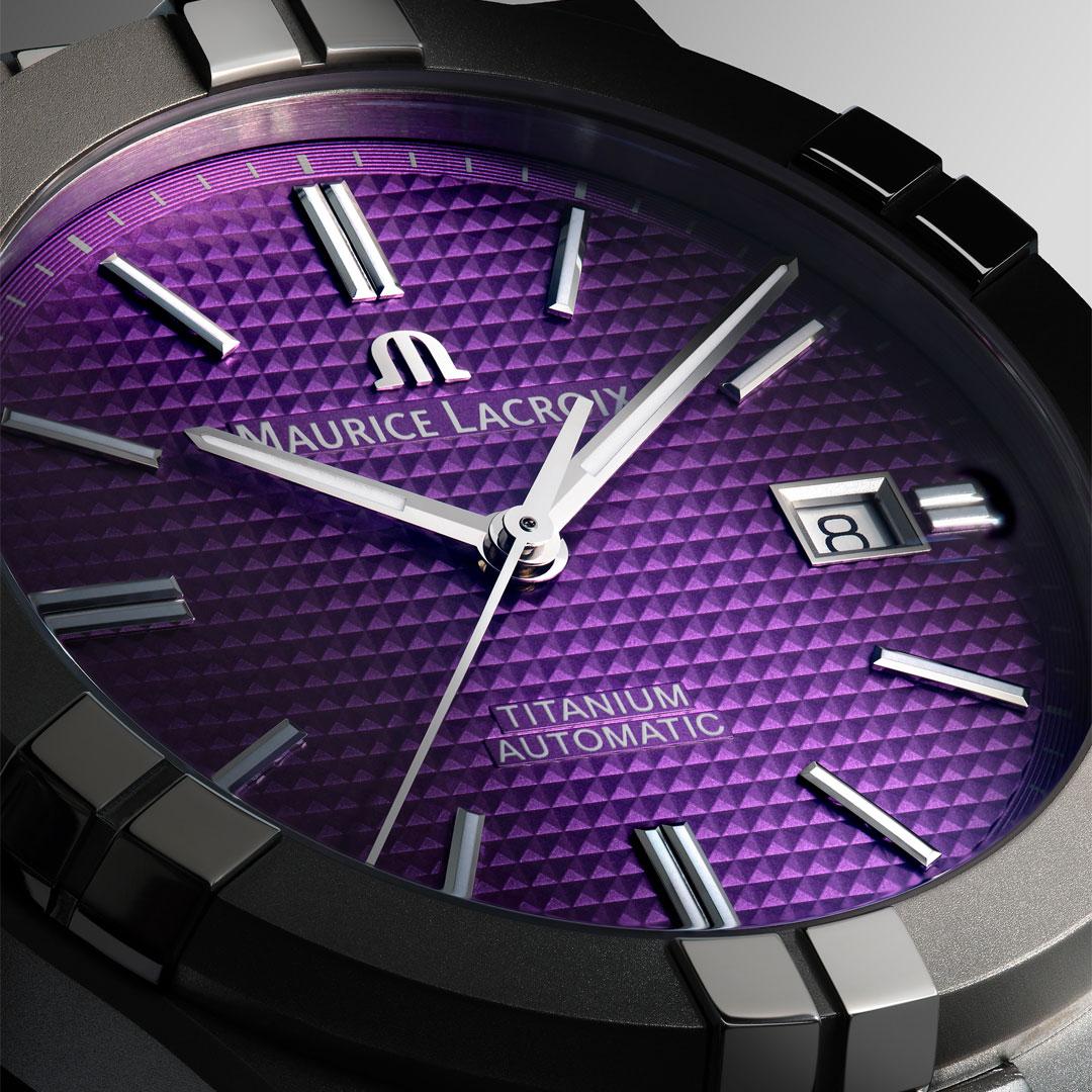 Maurice Lacroix Aikon Automatic 42 mm Titanium ref. AI6008-TT032-430-1 purple back