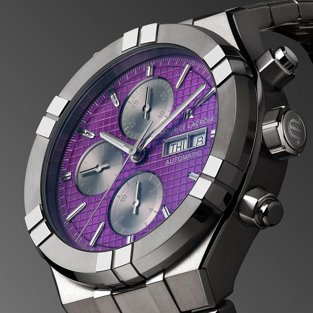 Maurice Lacroix Aikon Automatic Chronograph 44 mm Titanium ref. AI6038-TT032-430-1 purple dial