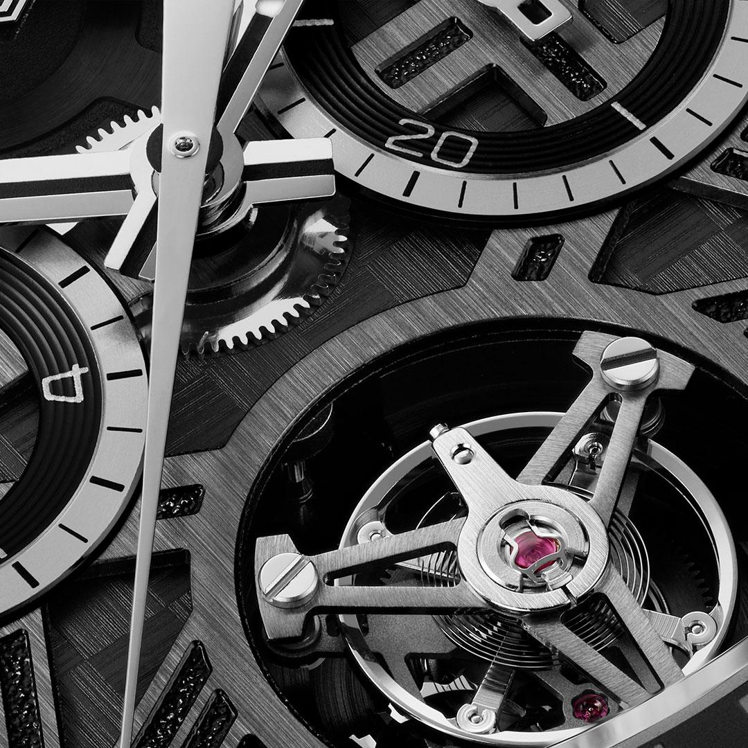 TAG Heuer Carrera Chronograph Tourbillon Extreme Sport titanium and rose gold dial detail