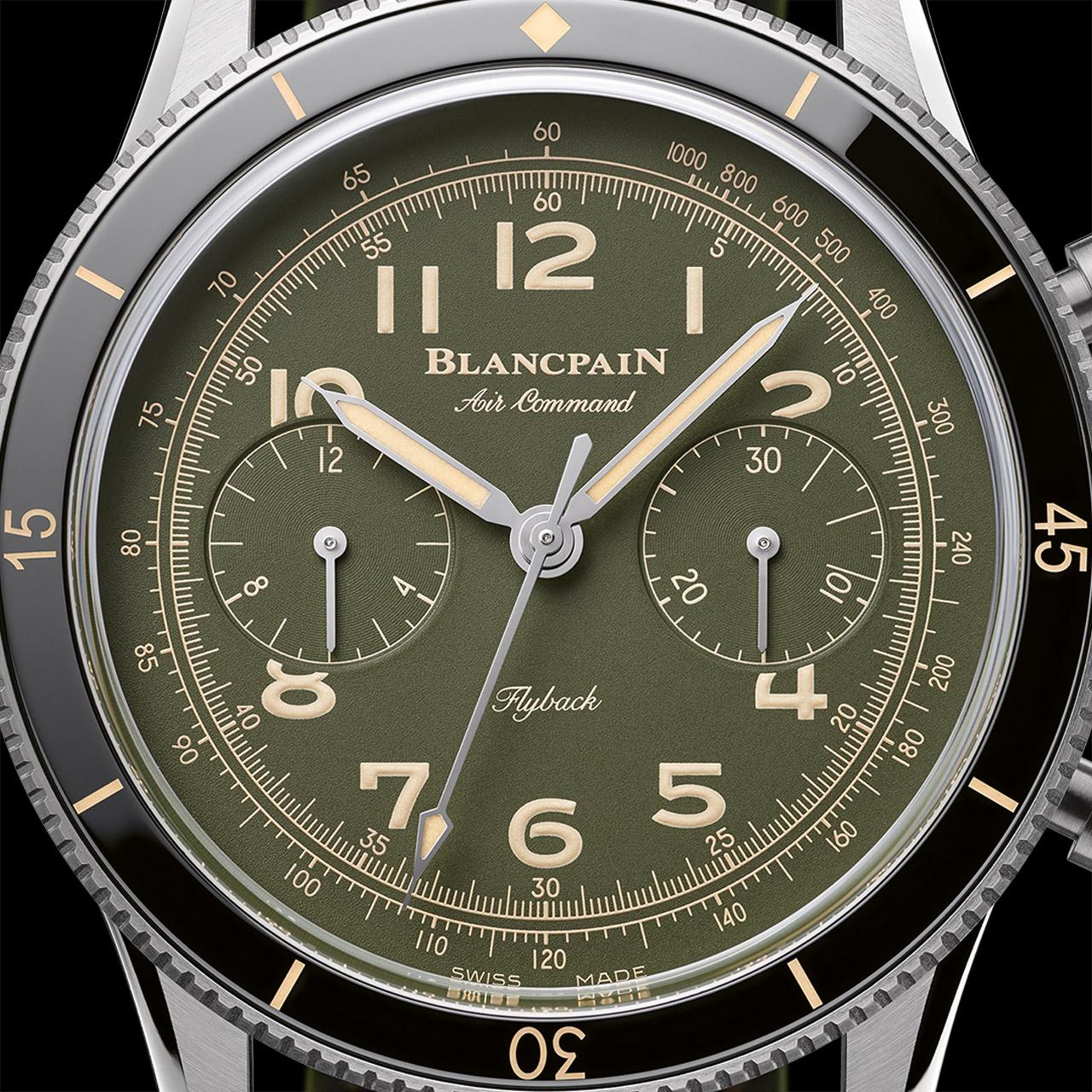 Blancpain Air Command Chronograph Titanium Green 42.5 mm ref. AC02-12B53-63 dial