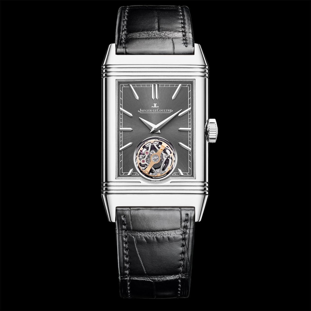 Jaeger-LeCoultre Reverso Tribute Duoface Tourbillon Steel ref. Q392845J recto front alligator leather