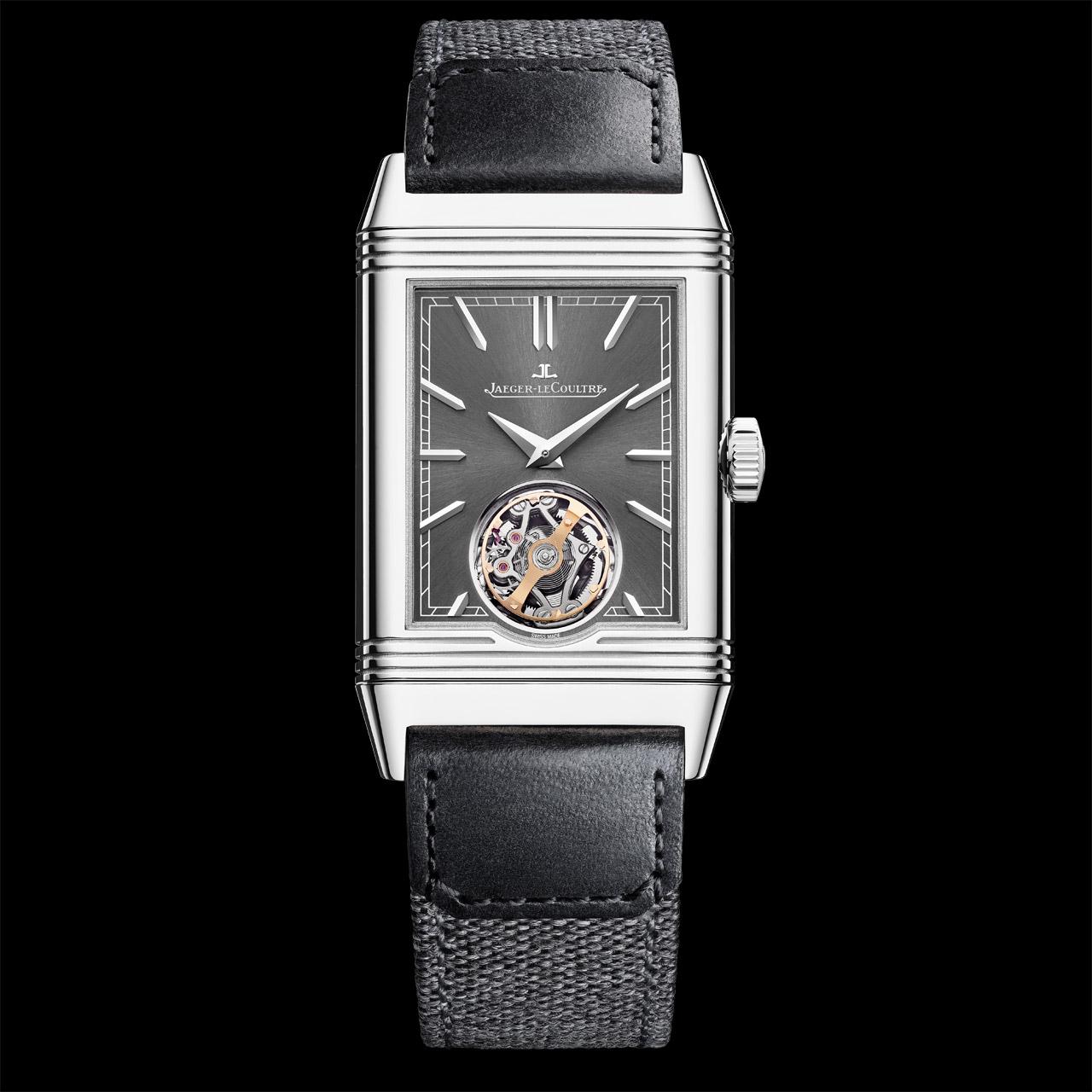 Jaeger-LeCoultre Reverso Tribute Duoface Tourbillon Steel ref. Q392845J recto front Fagliano leather