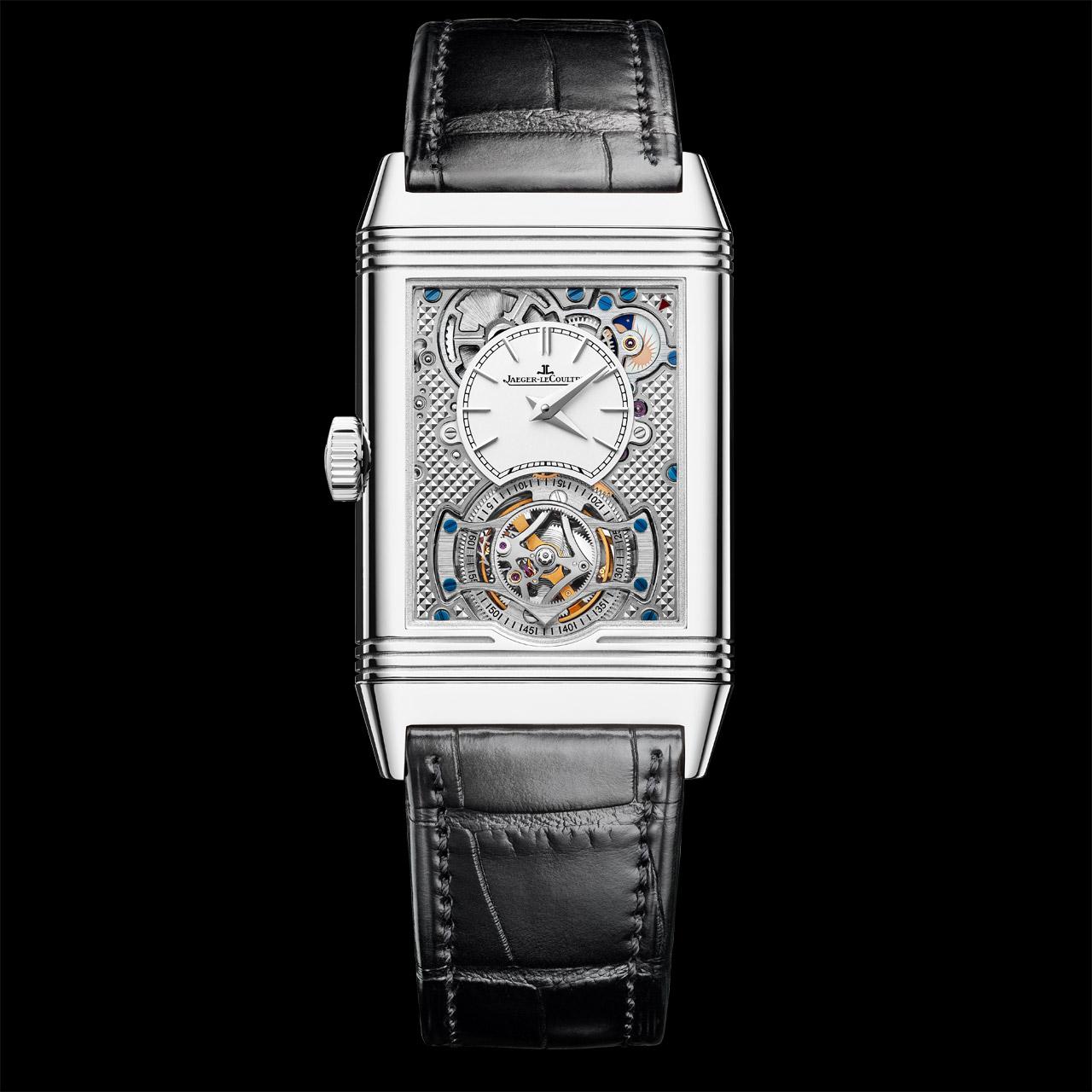 Jaeger-LeCoultre Reverso Tribute Duoface Tourbillon Steel ref. Q392845J verso back alligator leather