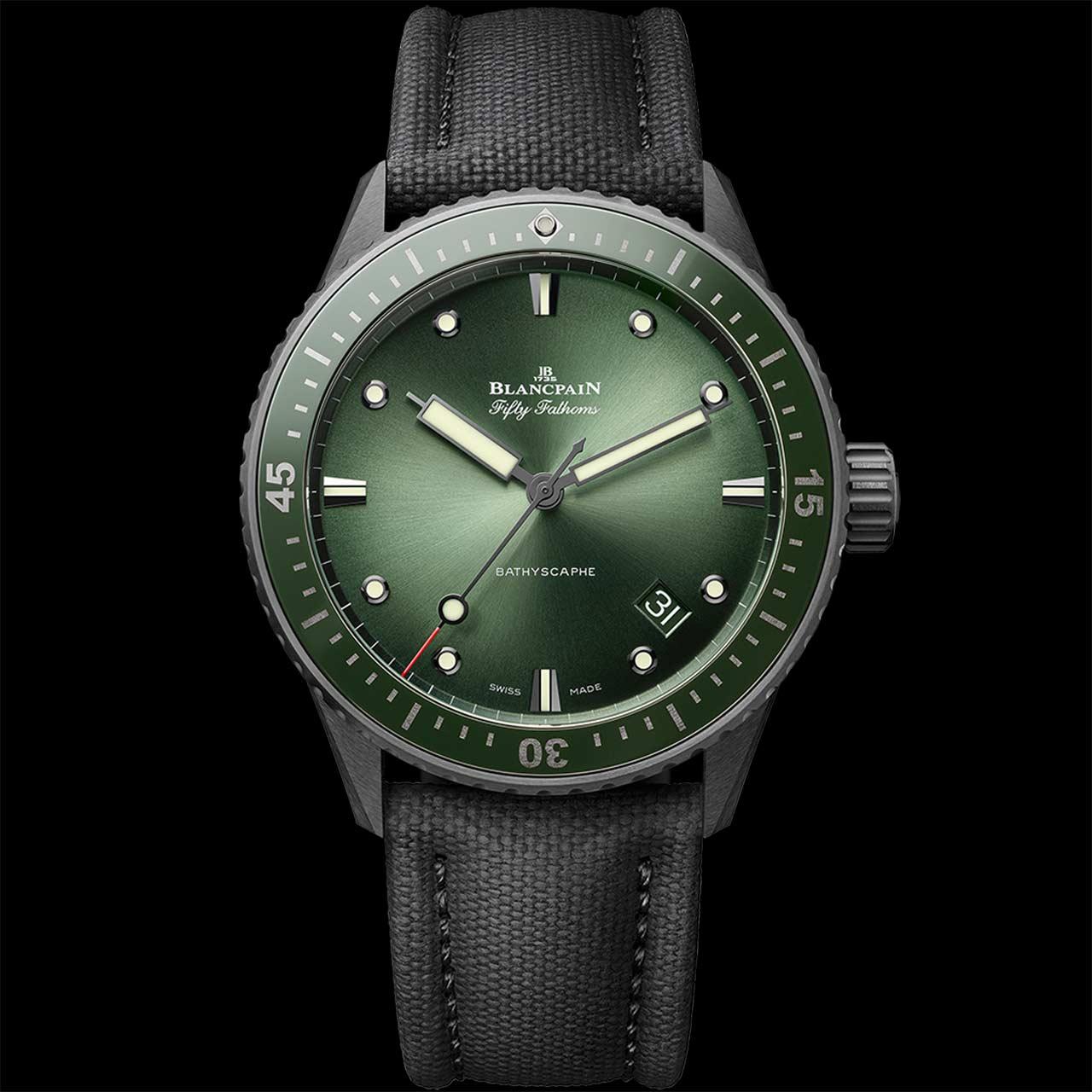 Blancpain Fifty Fathoms Bathyscaphe Ceramic ref. 5000-0153-B52A (green, canvas)