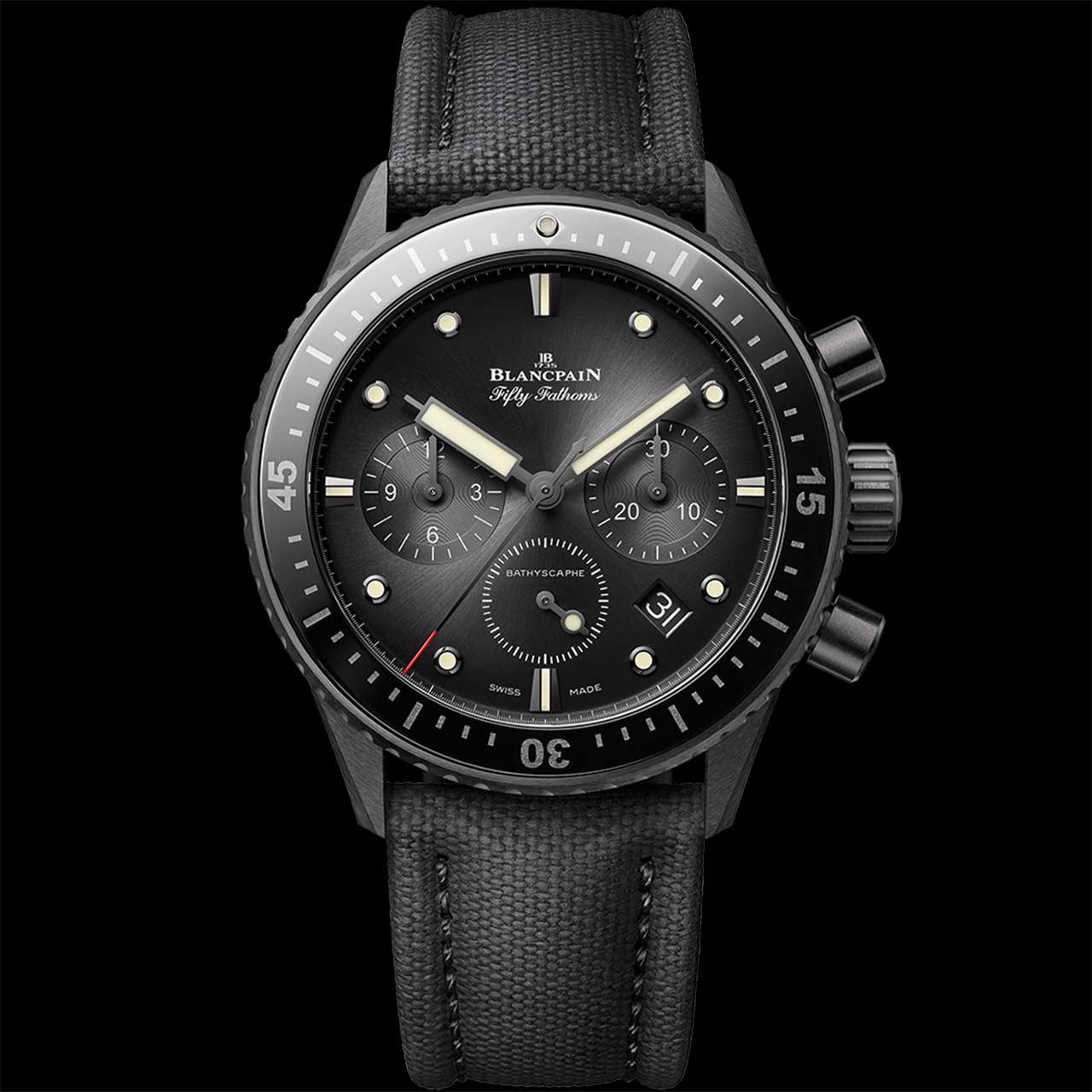 Blancpain Fifty Fathoms Bathyscaphe Chronographe Flyback Ceramic ref. 5200-0130-B52A (black, canvas)