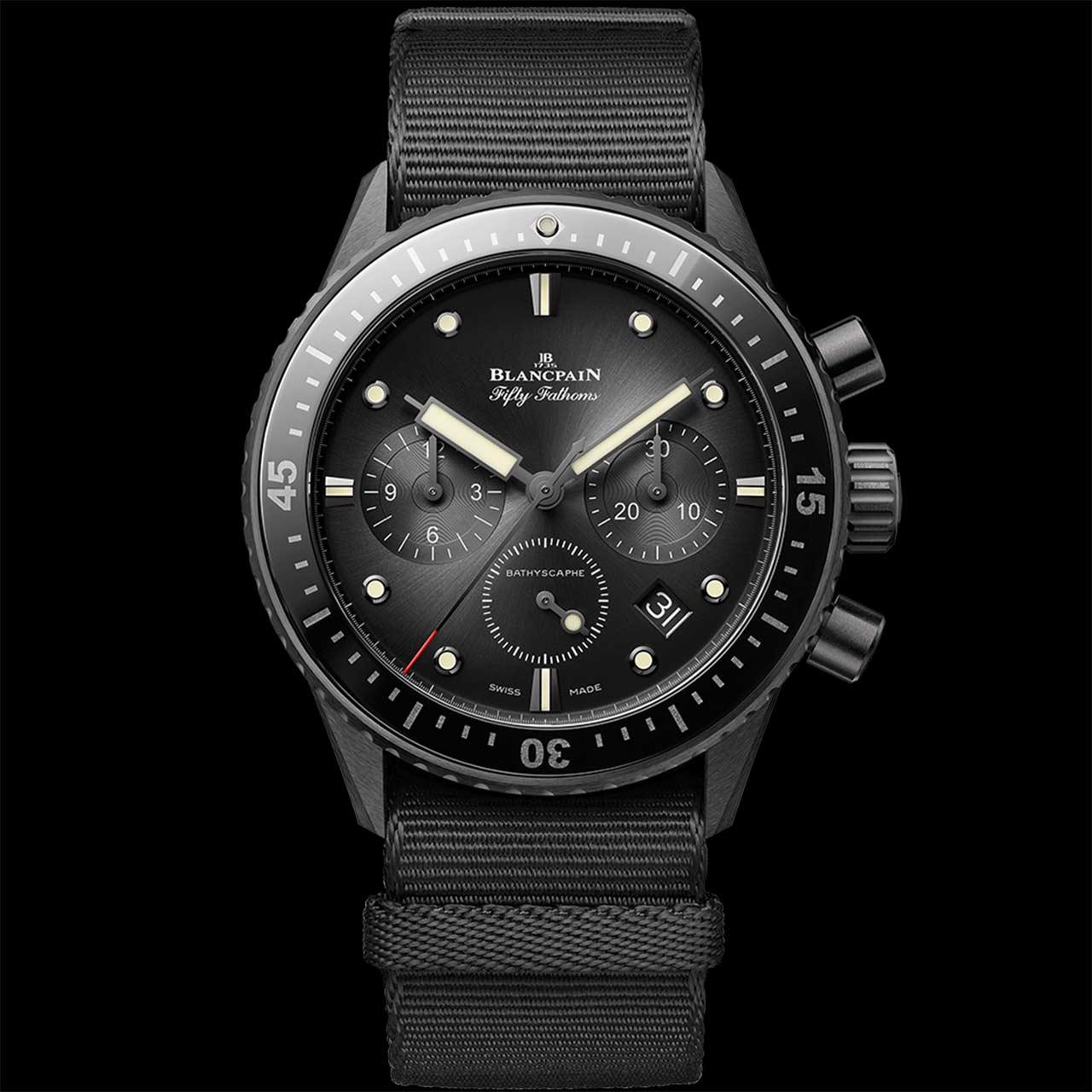 Blancpain Fifty Fathoms Bathyscaphe Chronographe Flyback Ceramic ref. 5200-0130-NABA (black, NATO)