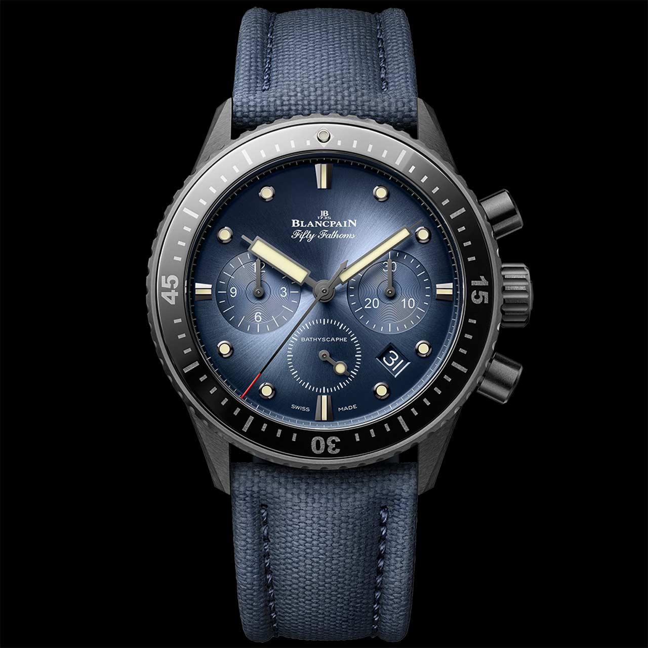 Blancpain Fifty Fathoms Bathyscaphe Chronographe Flyback Ceramic ref. 5200-0140-O52A (blue, canvas)