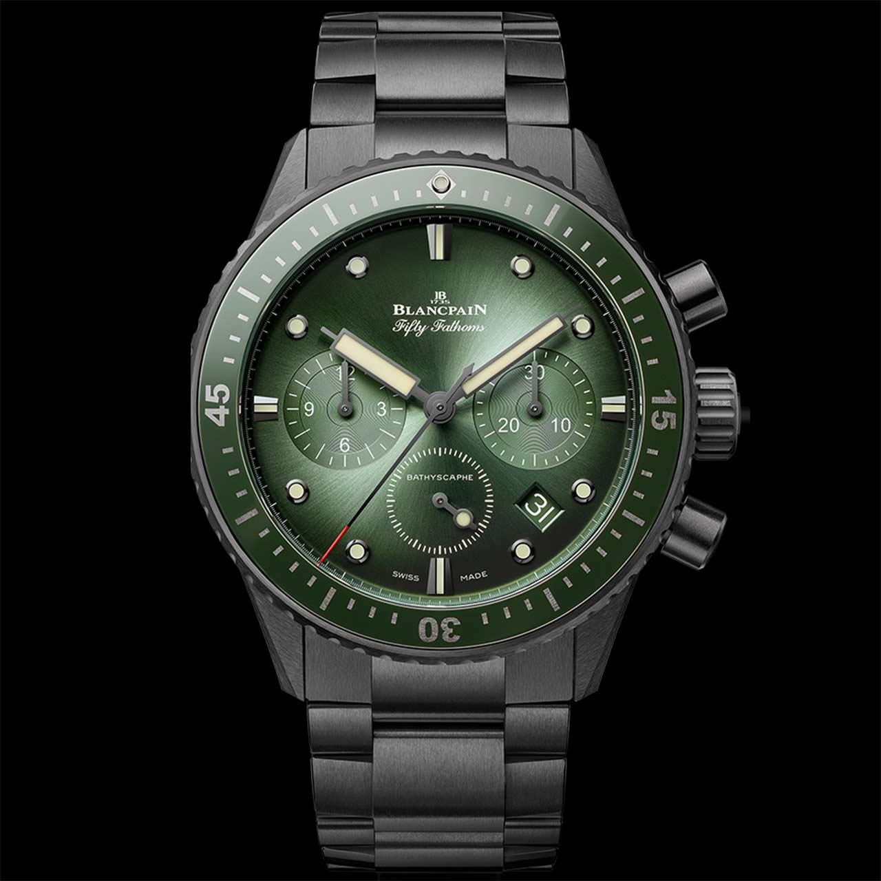 Blancpain Fifty Fathoms Bathyscaphe Chronographe Flyback Ceramic ref. 5200-0153-01S (green, bracelet)