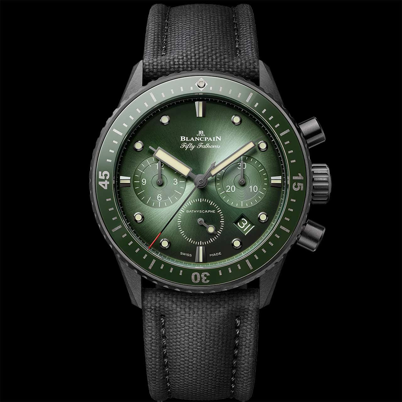 Blancpain Fifty Fathoms Bathyscaphe Chronographe Flyback Ceramic ref. 5200-0153-B52A (green, canvas)