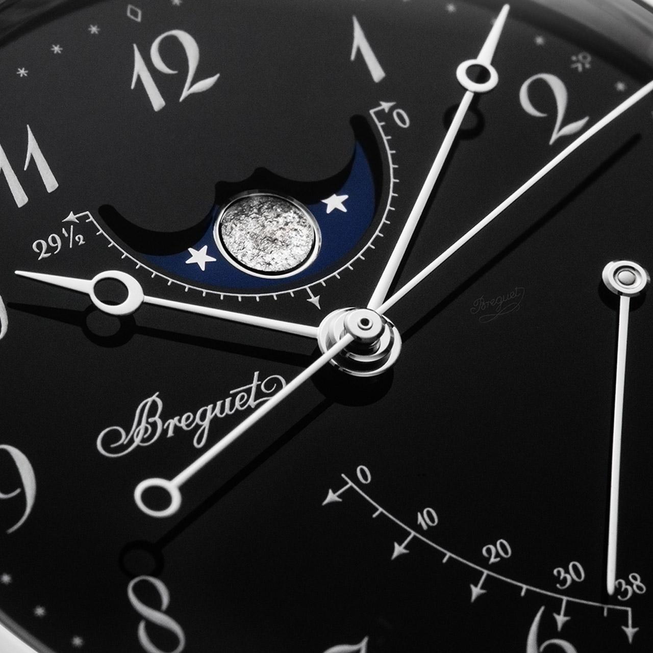 Breguet Classique Phase de Lune 7787 Platinum Black ref. 7787PT/2N/9VU dial detail