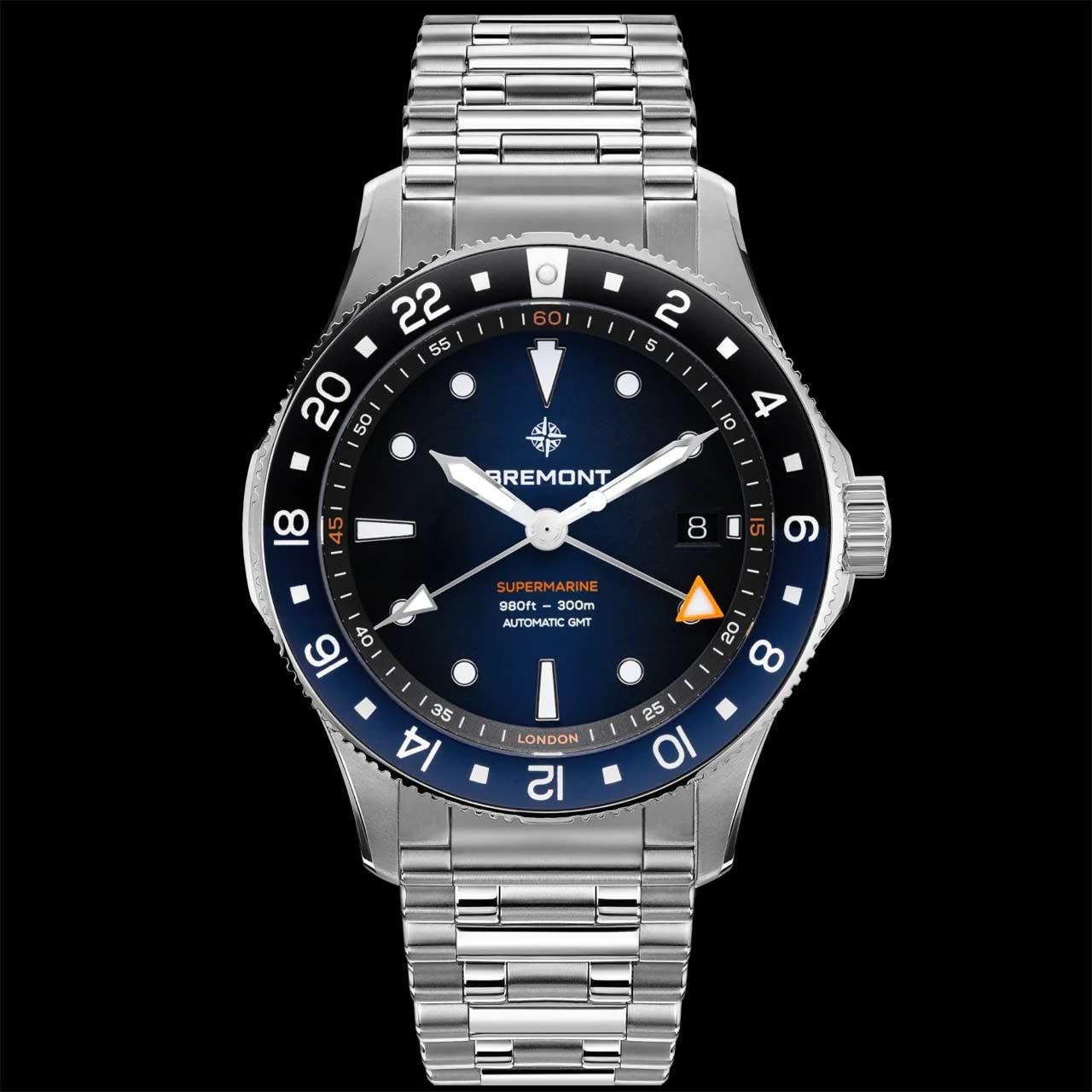 Bremont Supermarine 300M GMT ref. SM40-GMT-SS-BLBK-B (blue, bracelet)