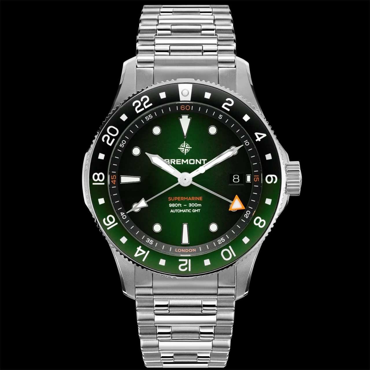 Bremont Supermarine 300M GMT ref. SM40-GMT-SS-GNBK-B (green, bracelet)