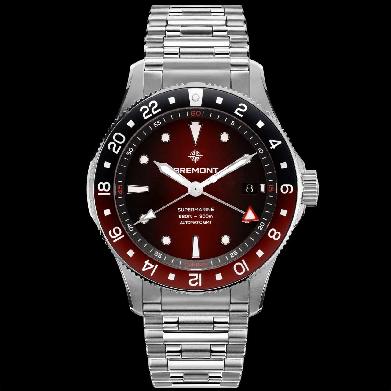 Bremont Supermarine 300M GMT ref. SM40-GMT-SS-RDBK-B (red, bracelet)