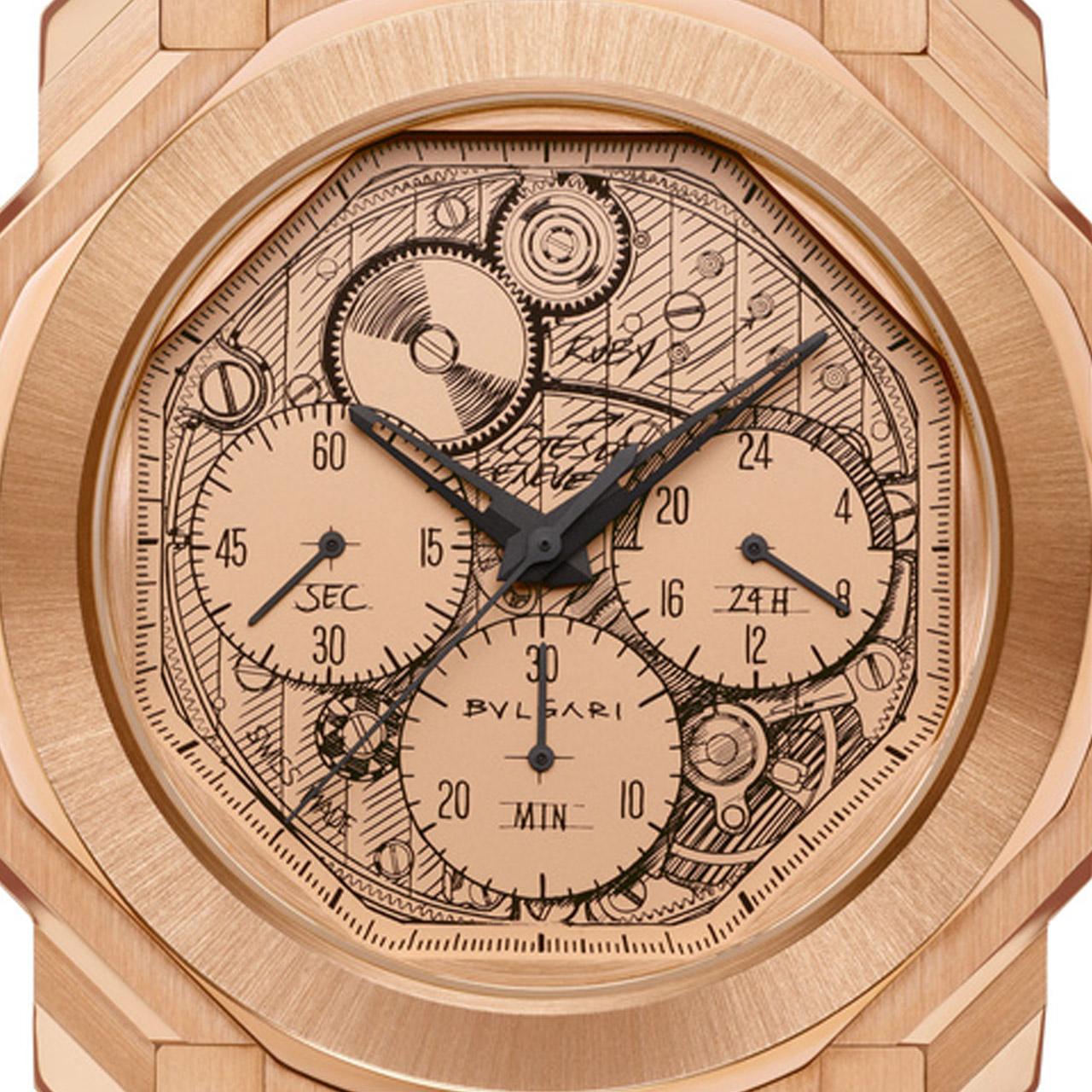 Bvlgari Octo Finissimo Chronograph GMT Sketch Timeforart Edition ref. 104217 dial