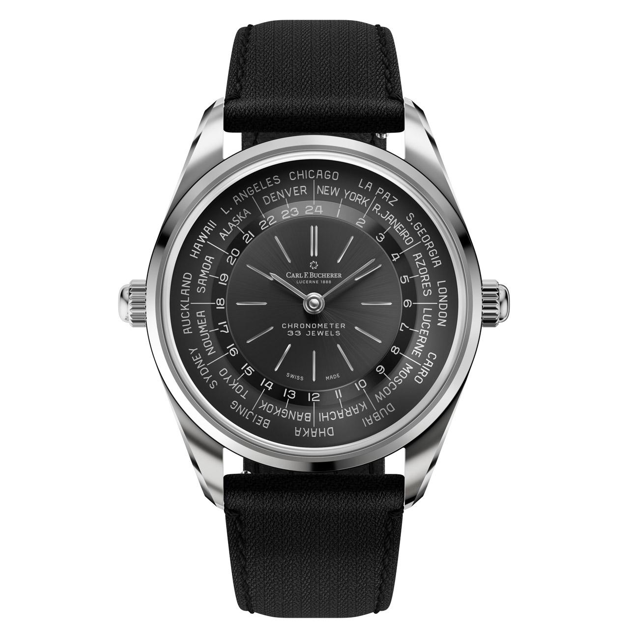 Carl F. Bucherer Heritage Worldtimer ref. 00.10805.08.33.01 (steel/black/strap)