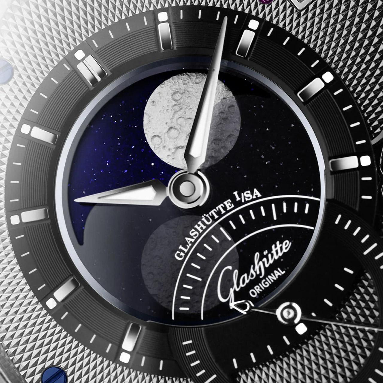 Glashutte Original PanoLunarInverse Platinum Moonphase Limited Edition ref. 1-91-04-01-03-6x dial detail